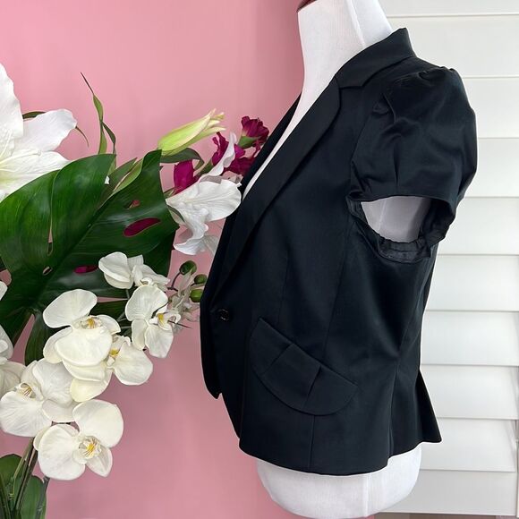 BCBGMaxAzria Ruched Cap Short Sleeve Black Blazer Jacket - Picture 5 of 15